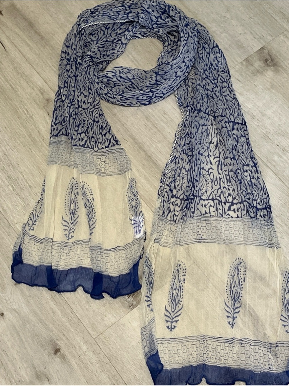 Blue & Cream 100% Viscose Chiffon Crinkle Sheer Lightweight Women's Scarf